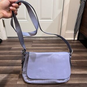 FOSSIL Harper Croco Leather Large Light Lilac Lavender Flap Crossbody Bag